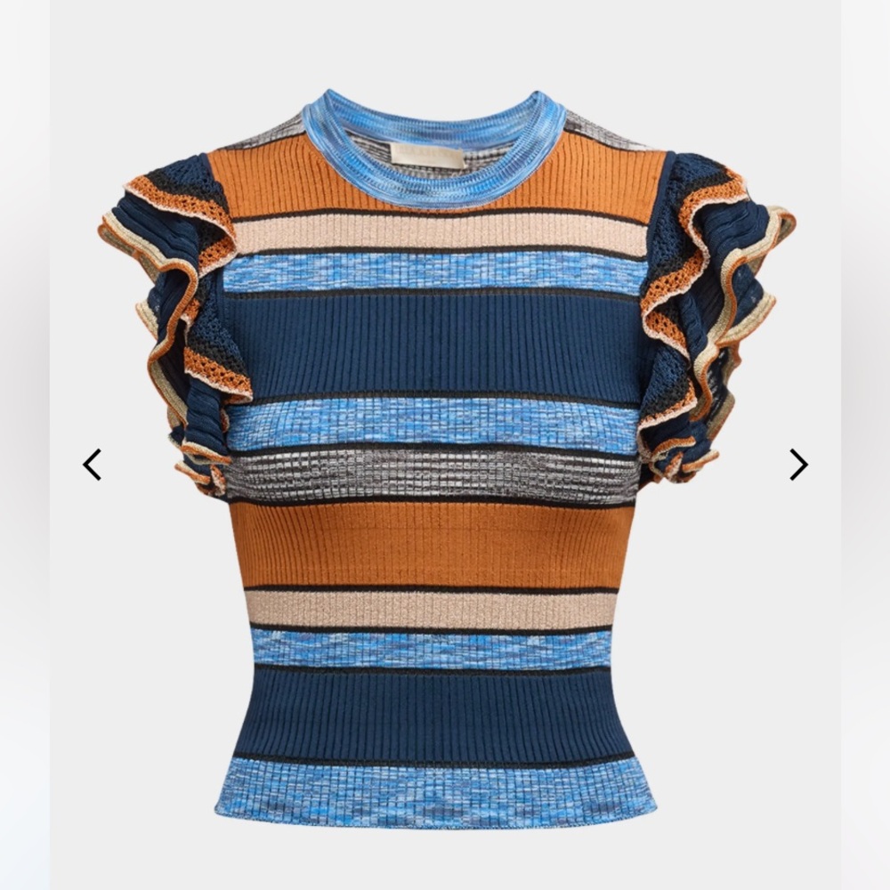 Ulla Johnson worn once. Cecile striped ruffle rib knit top, runs like a small